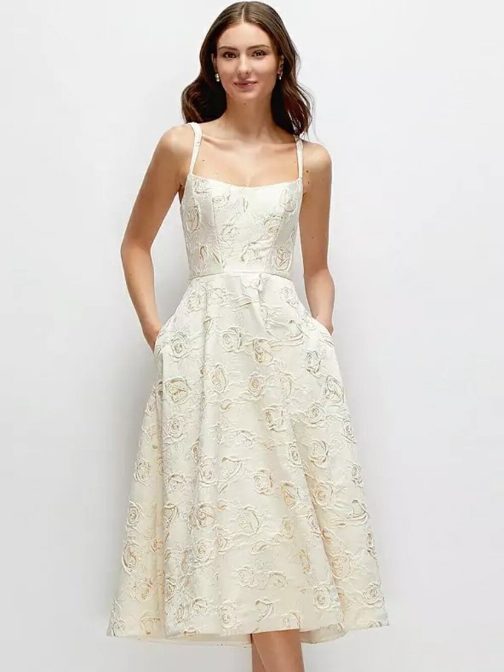 NWT Dessy Ivory Gold Rosette Midi Dress